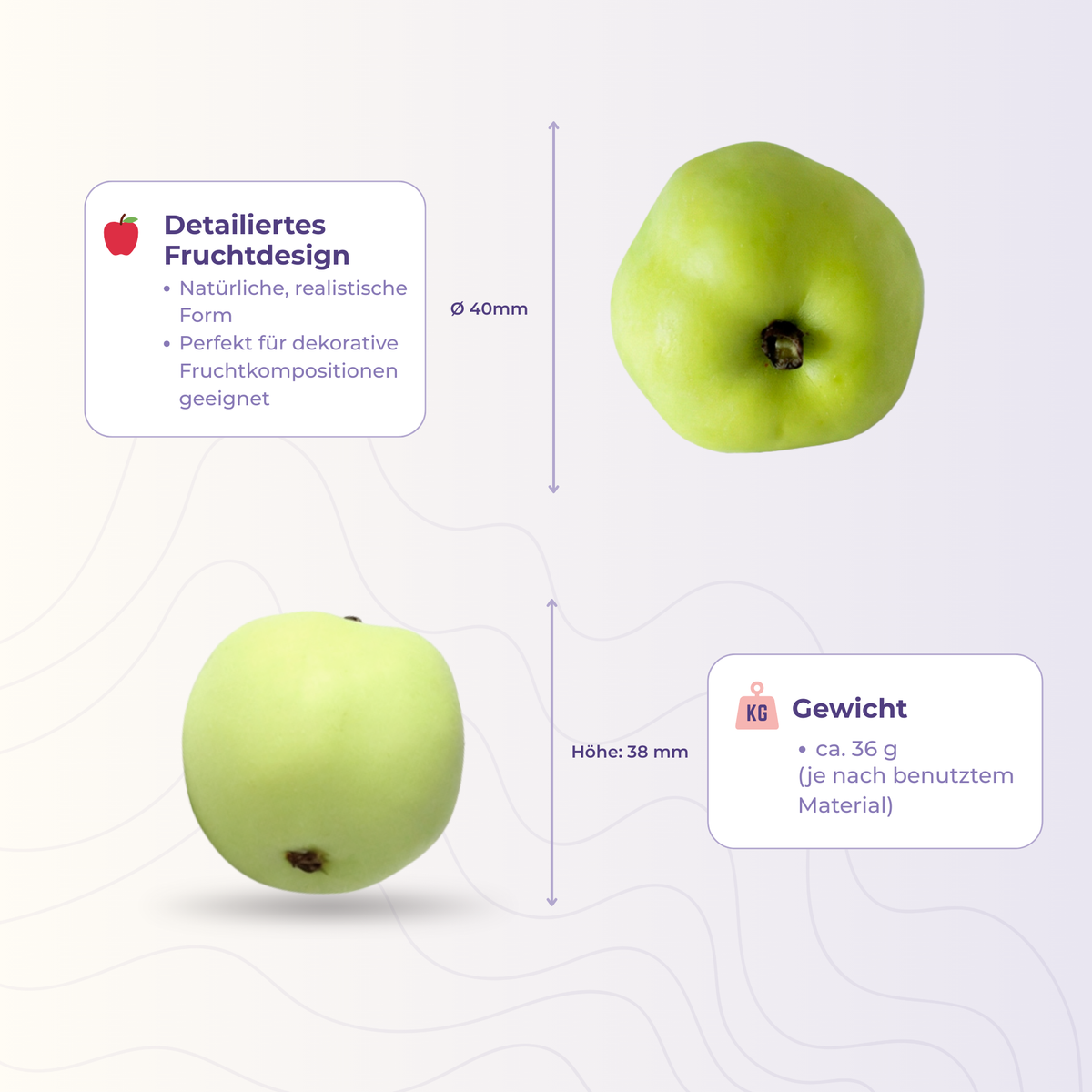 Apfel 1 aus der 3D-Silikonform – Maße und Gewicht des Gießlings