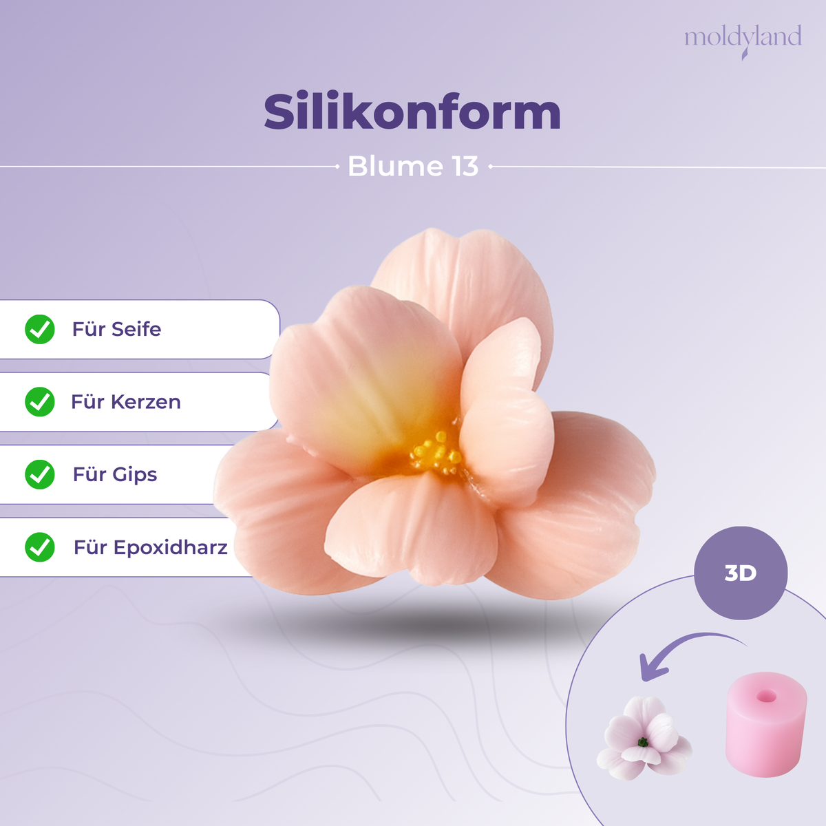 3D-Silikonform Blume 13 – Gießform für Seife, Kerzen, Gips und Harz