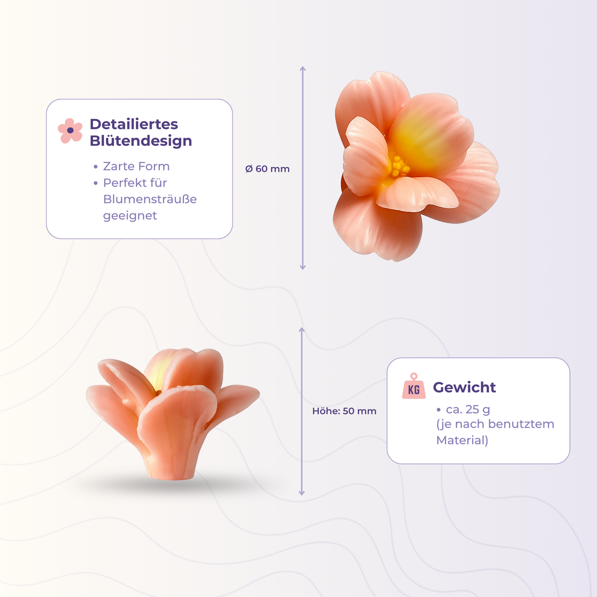 Blume 13 aus der 3D-Silikonform – Maße und Gewicht des Gießlings