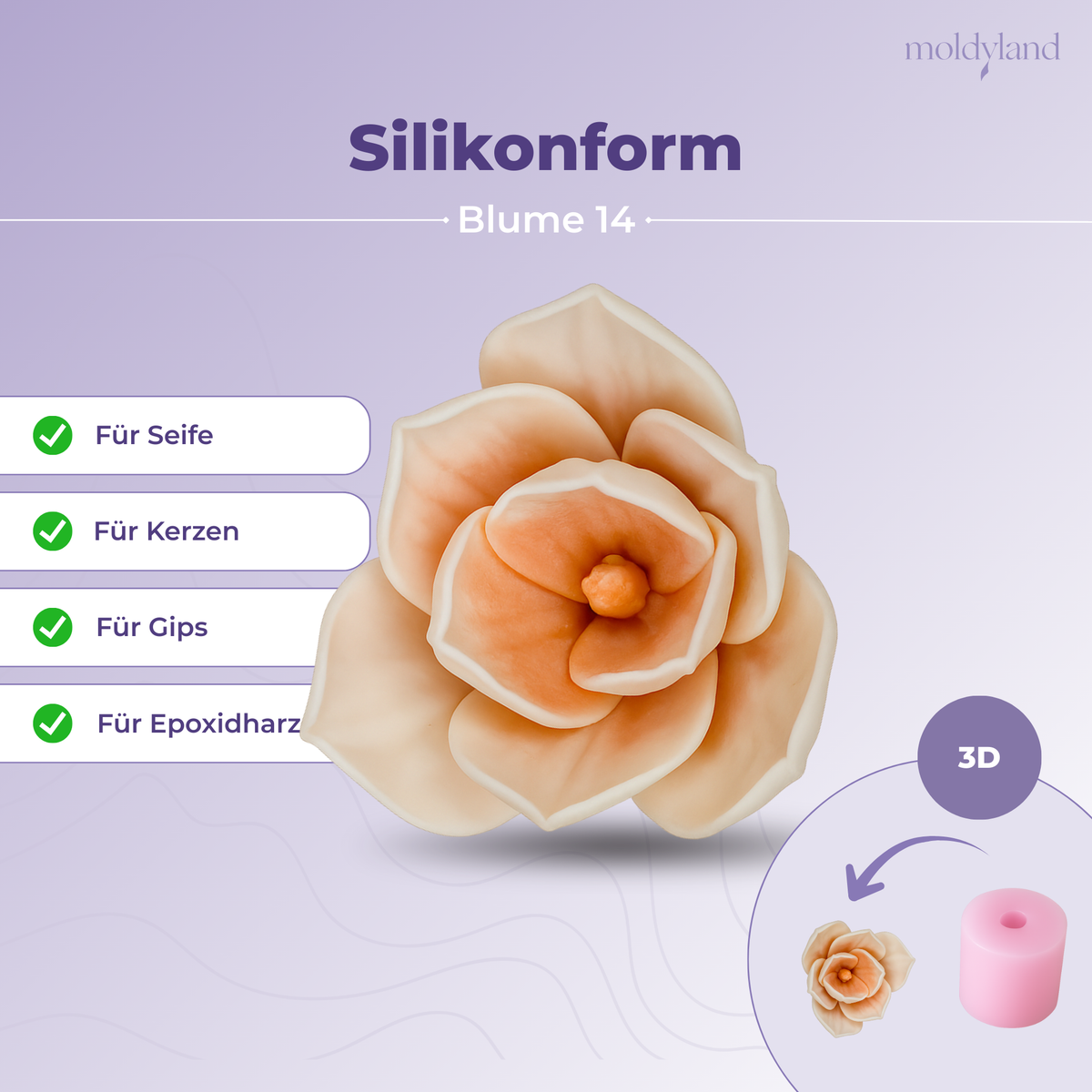 3D-Silikonform Blume 14 – Gießform für Seife, Kerzen, Gips und Harz