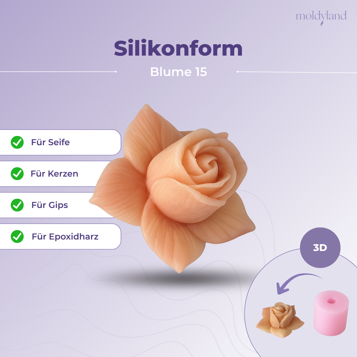 3D-Silikonform Blume 15 – Gießform für Seife, Kerzen, Gips und Harz