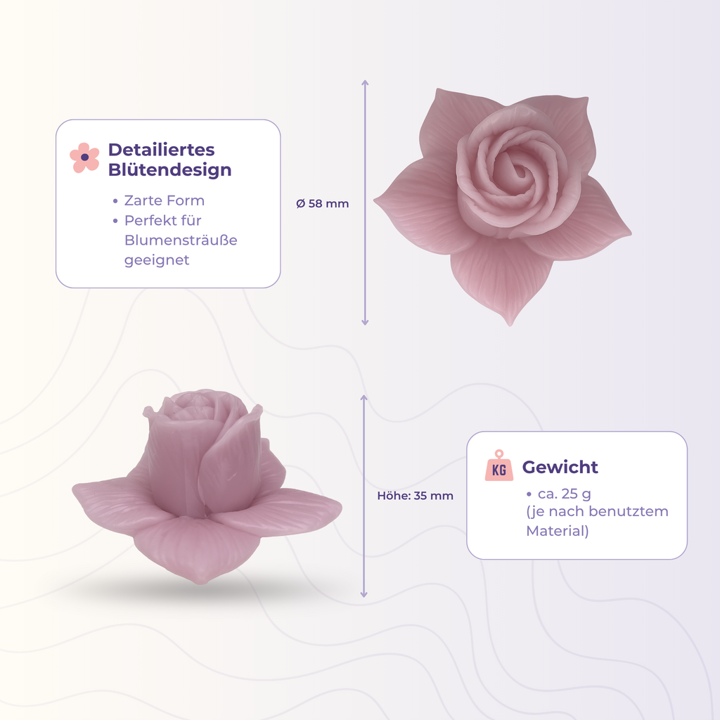 Blume 15 aus der 3D-Silikonform – Maße und Gewicht des Gießlings