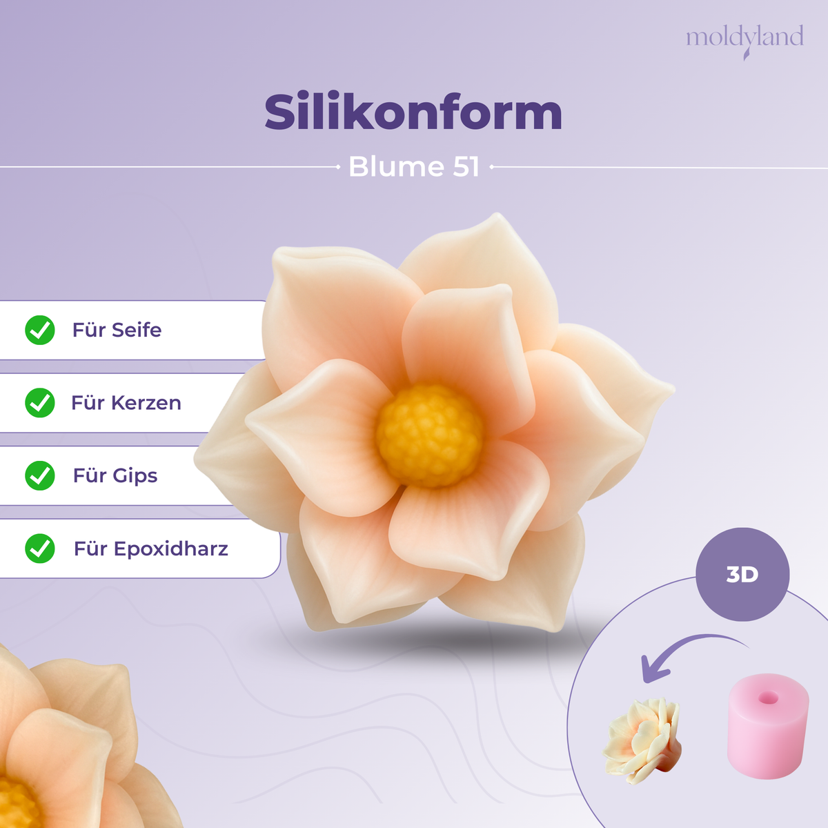 3D-Silikonform Blume 51 – Gießform für Seife, Kerzen, Gips und Harz