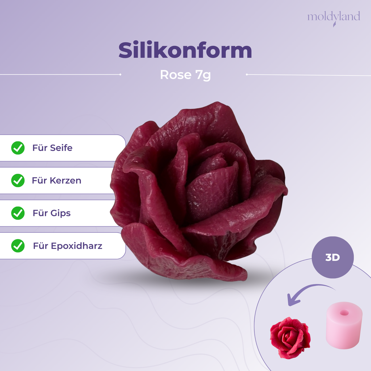 3D-Silikonform Rose 7 größer – Gießform für Seife, Kerzen, Gips und Harz