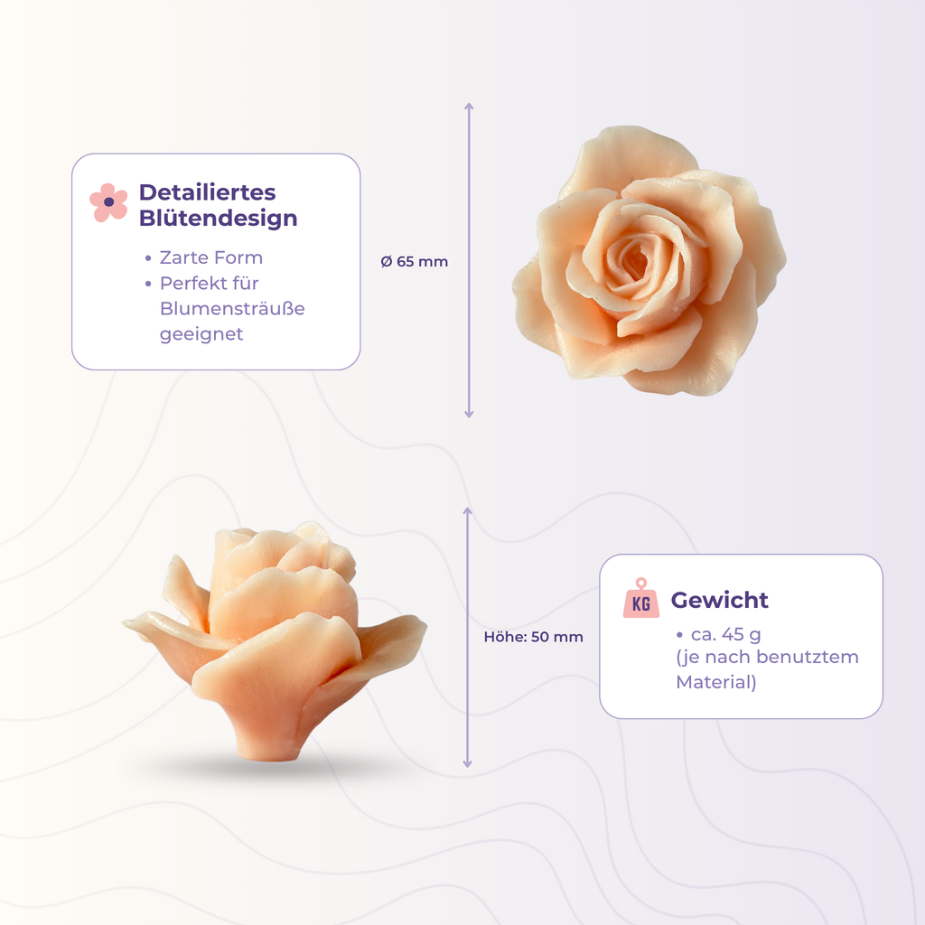 Rose 9 aus der 3D-Silikonform – Maße und Gewicht des Gießlings