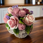 Blumenarrangement mit gegossenen Rosen aus der 3D-Silikonform Rose 9